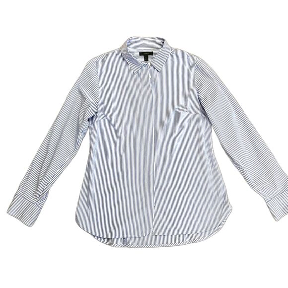 J. Crew Blue White Striped Cotton Poplin Hidden Button Signature Fit Shirt Sz 8 - Picture 3 of 15